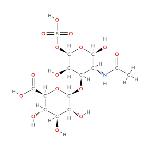 The chondroitin sulfate molecule, shown in its basic disaccharide form.